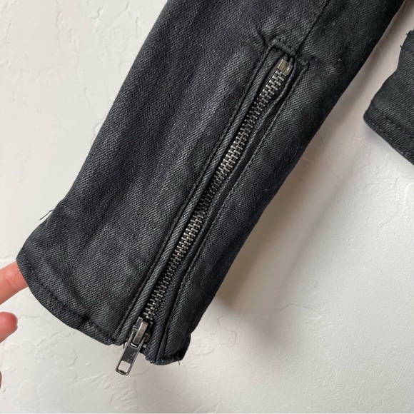 Free People Jacket Coat Coated Black Drape Front Zipper Fringe Distressed Moto - Picture 4 of 11